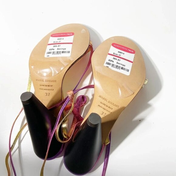 New Isabel Marant Aliza Metallic Leather Sandals in Metallic Pink Size 37 - Picture 7 of 8